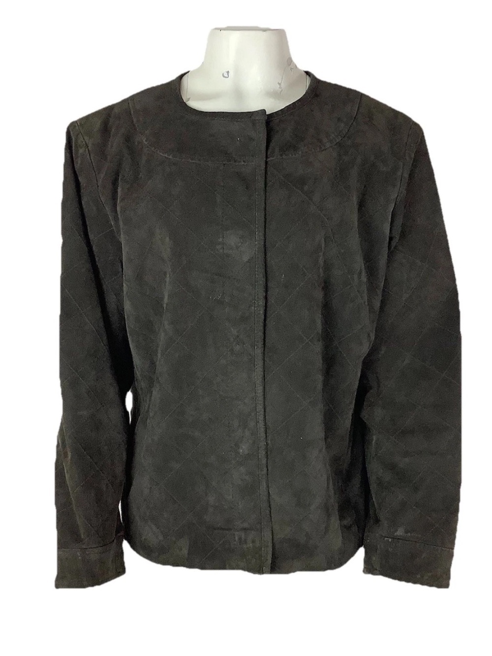 Chico's Sz 3 16 100% Suede Leather Snap Button Jacket Brown Classic Look